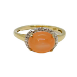 Gold On Sterling Silver Peach Moonstone & Diamond Ring Vintage c1970 Size N