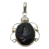 Sterling Silver Mounted Large Iridescent Hardstone Drop Pendant Vintage