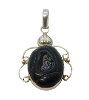 Sterling Silver Mounted Large Iridescent Hardstone Drop Pendant Vintage