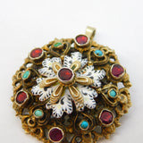 Austro-Hungarian Sterling Silver Gilt, Enamel & Stone Set Floral Pendant Brooch