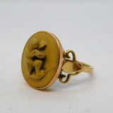 Georgian 9ct Gold Carved High-Relief Lava Cherub Dress Ring Antique c1820s