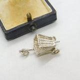 Sterling Silver Wheelie Basket Charm Pendant Vintage c1970