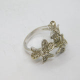 Sterling Silver White Topaz Set Triple Flower Dress Ring Vintage c1990 Size M