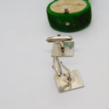 Sterling Silver Engine Turned Square Cufflinks Vintage c1970