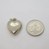 Sterling Silver Patterned Puffy Heart Charm Pendant Vintage c1970