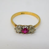 Victorian 18ct Gold, Ruby & 0.3ct Diamond Dress Ring Antique c1880s