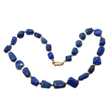 9ct Yellow Gold & Lapis Lazuli Stone Set Beaded Necklace Vintage c1970s