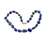 9ct Yellow Gold & Lapis Lazuli Stone Set Beaded Necklace Vintage c1970s