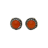 Pair of Sterling Silver Round Cabochon Carnelian Stud Earrings Modern c2010