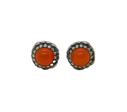 Pair of Sterling Silver Round Cabochon Carnelian Stud Earrings Modern c2010