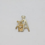 Sterling Silver 'A' Initial With Teddy Bear Charm Pendant Vintage c1970s