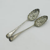 Victorian Pair of Silver Plated Berry Pattern Dessert Serving Spoons Antique