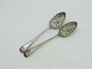 Victorian Pair of Silver Plated Berry Pattern Dessert Serving Spoons Antique