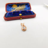 Rose Gold On Sterling Silver Diamond Paste Drop Charm Pendant Vintage c1970