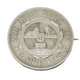 19th Century South African Sterling Silver 2 Shilling Coin Brooch Antique 1897