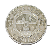 19th Century South African Sterling Silver 2 Shilling Coin Brooch Antique 1897