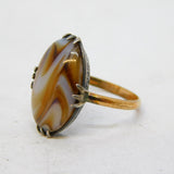 Victorian Rolled Gold & Sterling Silver Banded Agate Signet Ring Antique c1890s