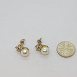 Pair of Sterling Silver Pearl & CZ Floral Cluster Stud Earrings Vintage c1990