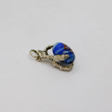 Sterling Silver Claw  & Blue Patterned Glass Bead Charm Pendant Vintage c1970