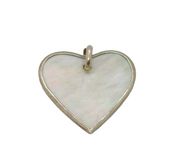 Sterling Silver Mother Of Pearl Flat Heart Charm Pendant Contemporary c1990s
