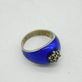 19th Century .900 Silver, Blue Enamel & Spinel Set Dress Ring Antique