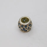 Sterling Silver Blue Crystal Patterned Charm Bead Vintage c2000