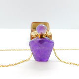 Gold on Sterling Silver Carved Natural Amethyst Scent Bottle Necklace VIntage