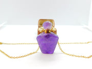 Gold on Sterling Silver Carved Natural Amethyst Scent Bottle Necklace VIntage