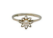 Sterling Silver Pearl & Flower Design Dress Band Ring Vintage c1970 Size N