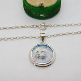 Sterling Silver Enamel White Cat Kitten Victorian Style Pendant Necklace Vintage