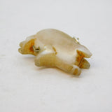 Victorian Silver Mounted Carved Mother of Pearl Pig Charm Pendant Antique