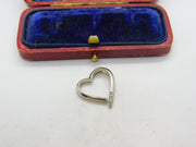Sterling Silver Heart Diamond Paste Drop Charm Pendant Vintage c1970
