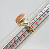 Sterling Silver Jasper Cabochon Patterned Band Ring Vintage c1970 Size Q 1/2