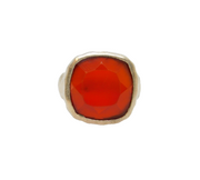 Sterling Silver Faceted Carnelian Planished Studio Ring Vintage c1970 Size L