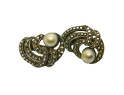 Pair of .800 Silver Marcasite & Pearl Deco Clip On Earrings Antique c1930