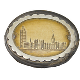 Victorian Vulcanite, Sterling Silver & Brass Parliament Souvenir Brooch Antique