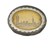 Victorian Vulcanite, Sterling Silver & Brass Parliament Souvenir Brooch Antique