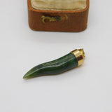 Rolled Gold Carved Nephrite Jade Tooth or Claw Brooch Vintage c1960