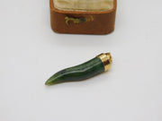 Rolled Gold Carved Nephrite Jade Tooth or Claw Brooch Vintage c1960