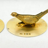 Boxed Set of Sterling Silver Gilt Partridge & Pheasant Menu Holders Antique