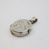 Sterling Silver Patterned Small Oval Locket Charm Pendant Vintage c1970