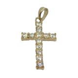 Sterling Silver 12 Stone CZ Set Cross Charm Pendant Vintage c1970