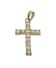 Sterling Silver 12 Stone CZ Set Cross Charm Pendant Vintage c1970