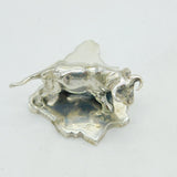 Spanish Cast Sterling Silver Bull & Spanish National Outline Figurine Vintage