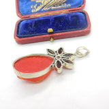 Large Sterling Silver, Garnet & Geode Set Drop Pendant Vintage c1980