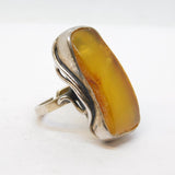 Large Sterling Silver & Baltic Amber Statement Ring Vintage c1970s