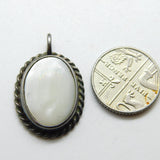 Sterling Silver and Mother of Pearl Oval Charm Pendant Vintage c1970