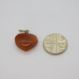 Sterling Silver Carved Carnelian Small Heart Form Charm Pendant Vintage c1970s