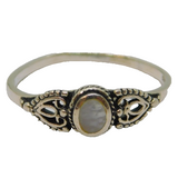 Sterling Silver Oval Mother Of Pearl Filigree Ring Vintage c1970 Size N 1/2