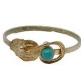 Sterling Silver Cabochon Turquoise Studio Style Ring Vintage c1970 Size P 1/2